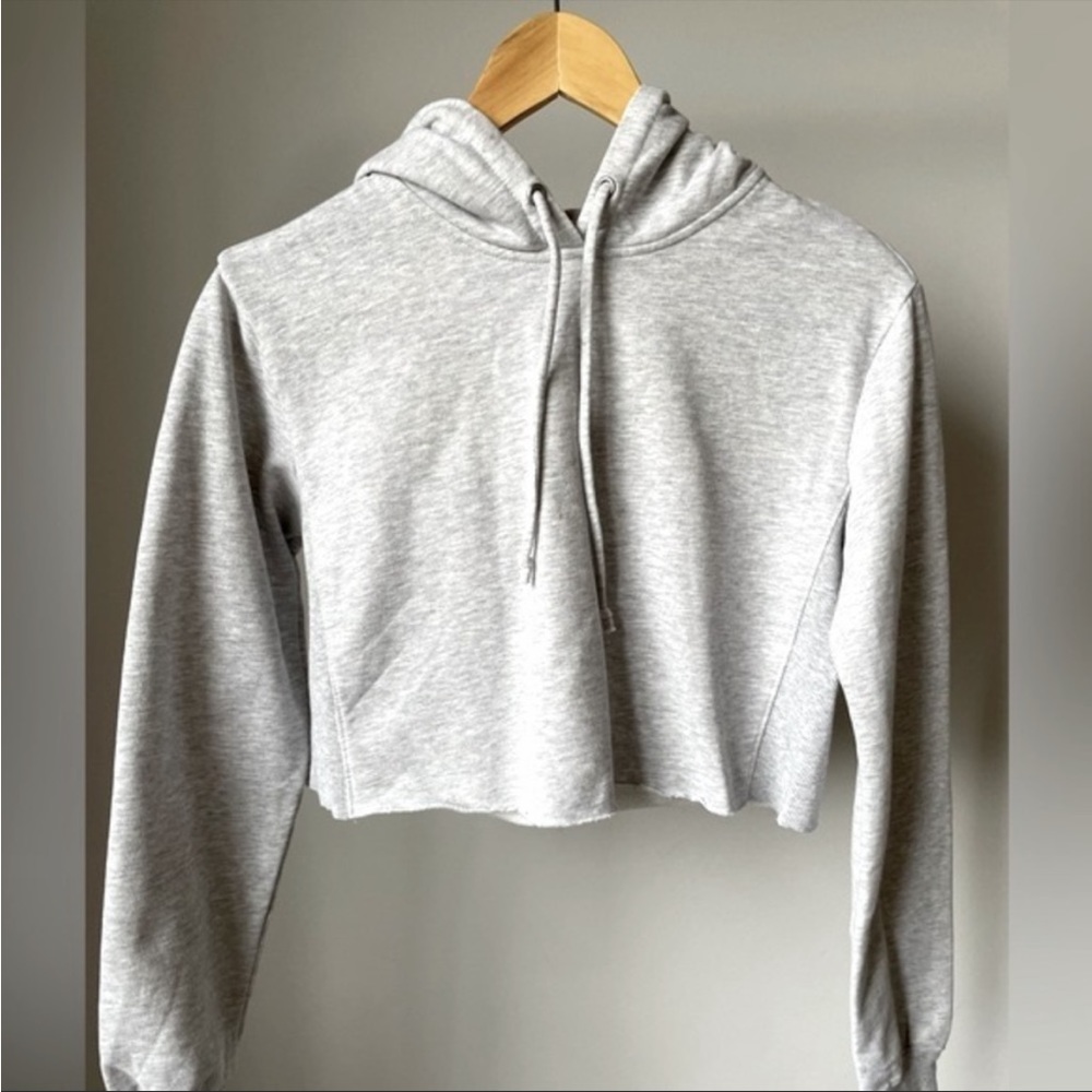 Garage Grey Cut-off Cropped Fleece Hoodie